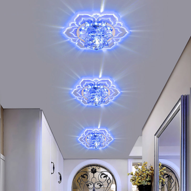 Modern Crystal LED Flush Mount Ceiling Light for Hallway - Clear Blossom Design