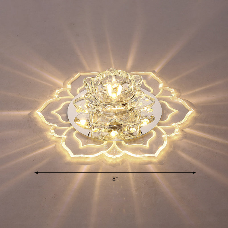 Modern Crystal LED Flush Mount Ceiling Light for Hallway - Clear Blossom Design
