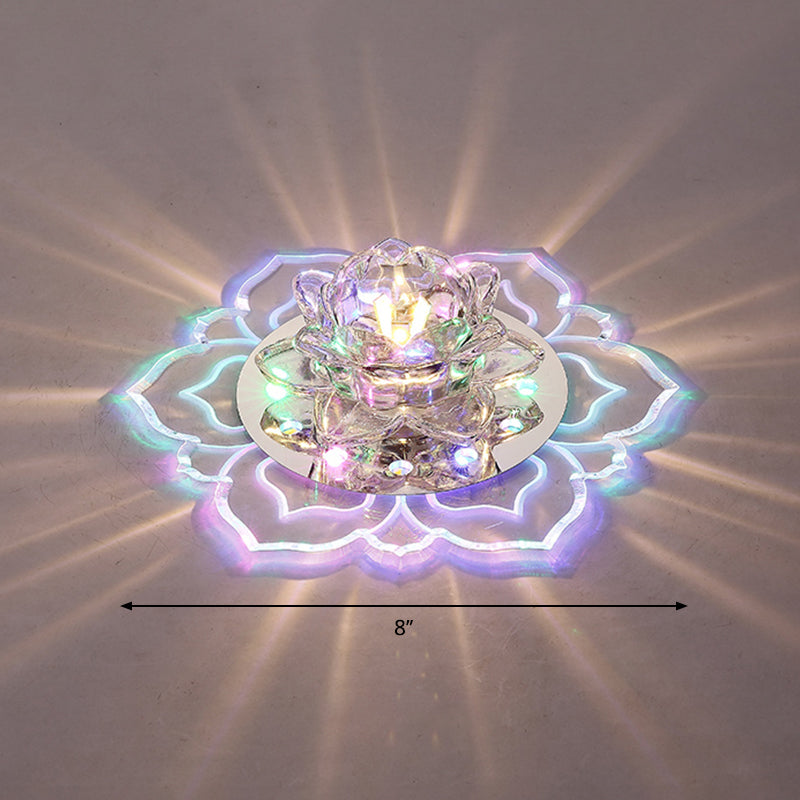 Modern Crystal LED Flush Mount Ceiling Light for Hallway - Clear Blossom Design
