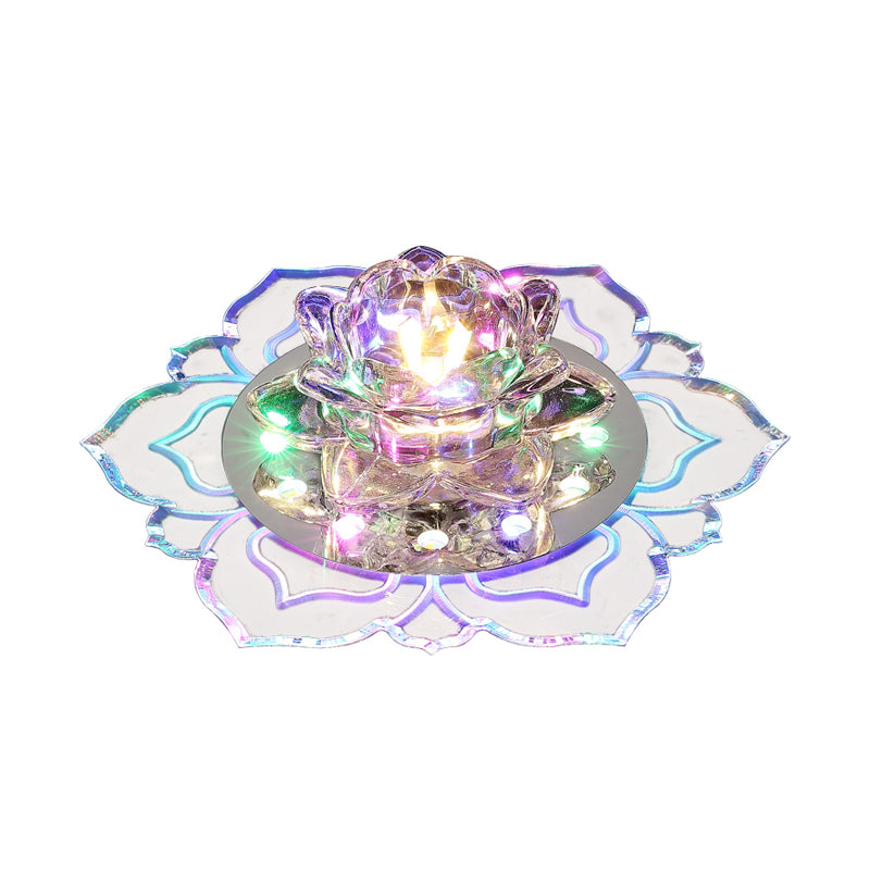 Modern Crystal LED Flush Mount Ceiling Light for Hallway - Clear Blossom Design