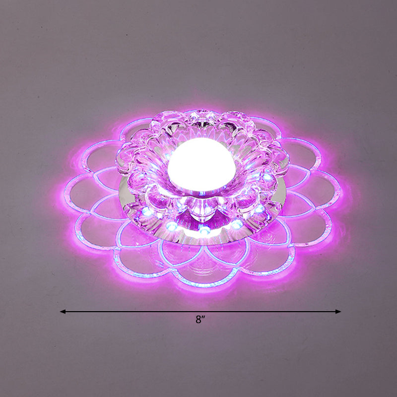 Modern Floral Flush Ceiling Light - Crystal LED Flush Mount for Clear Entryway Lighting