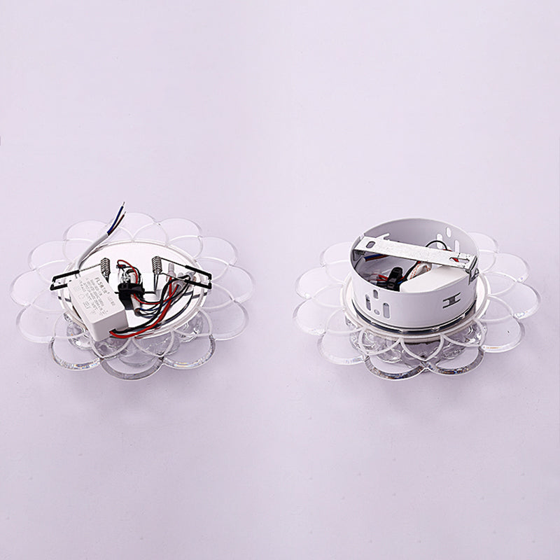 Modern Floral Flush Ceiling Light - Crystal LED Flush Mount for Clear Entryway Lighting