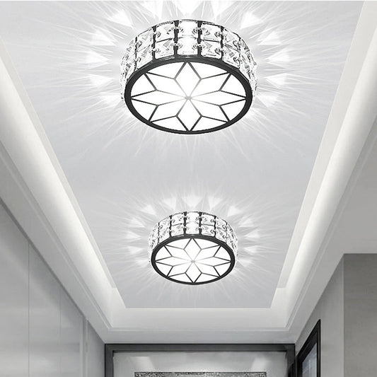 Minimalist Black LED Crystal Drum Flush Mount Lighting with White Light