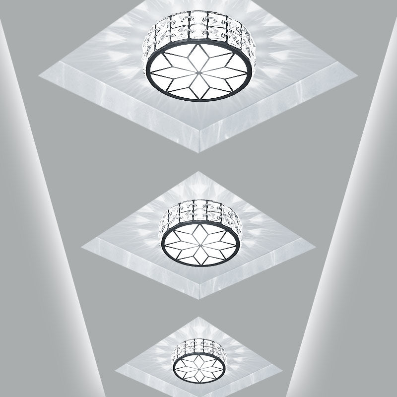Minimalist Black LED Crystal Drum Flush Mount Lighting with White Light