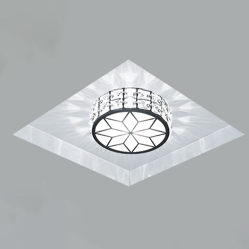 Minimalist Black LED Crystal Drum Flush Mount Lighting with White Light