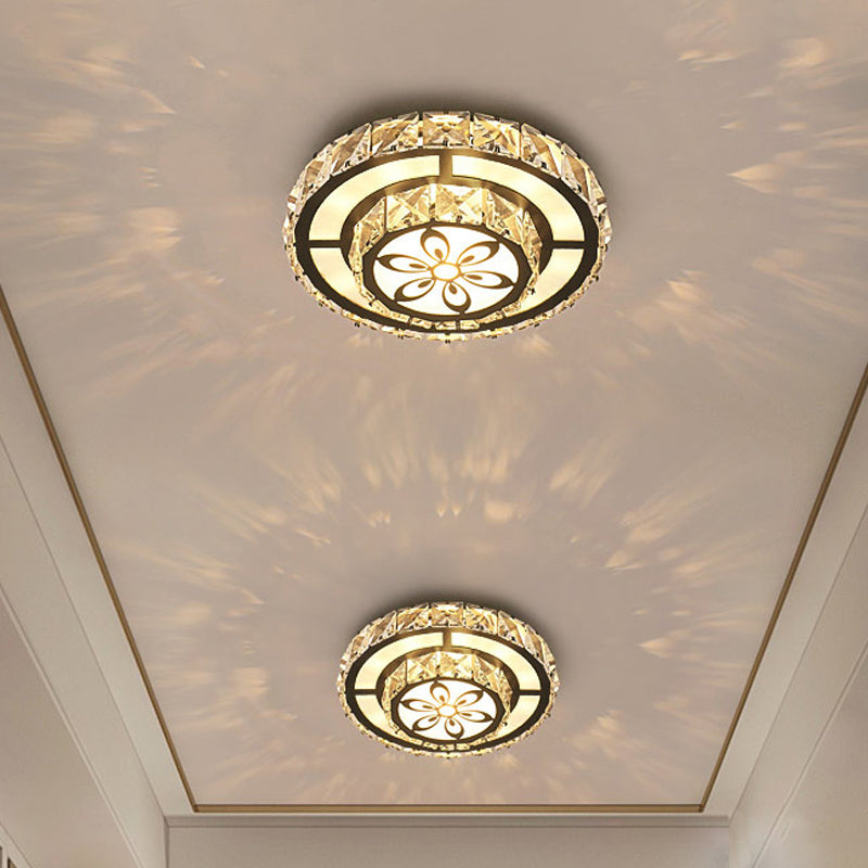 Modern Round Clear Crystal LED Flush Mount Ceiling Light - White Entryway Flushmount