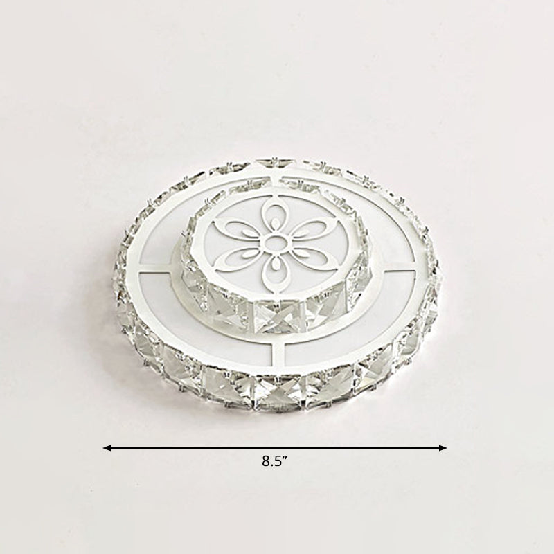 Modern Round Clear Crystal LED Flush Mount Ceiling Light - White Entryway Flushmount
