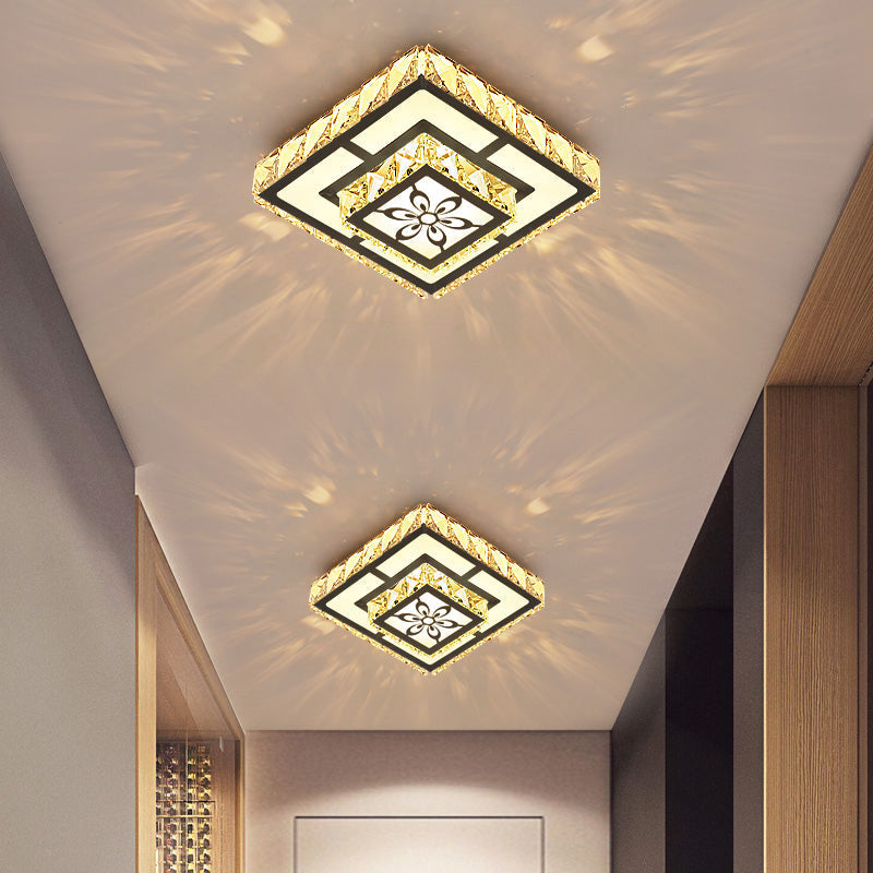 Modern Crystal Flush Ceiling Light - Square Shape LED Corridor Fixture