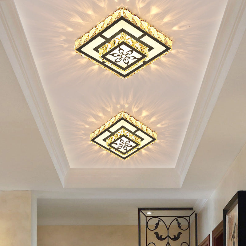 Modern Crystal Flush Ceiling Light - Square Shape LED Corridor Fixture