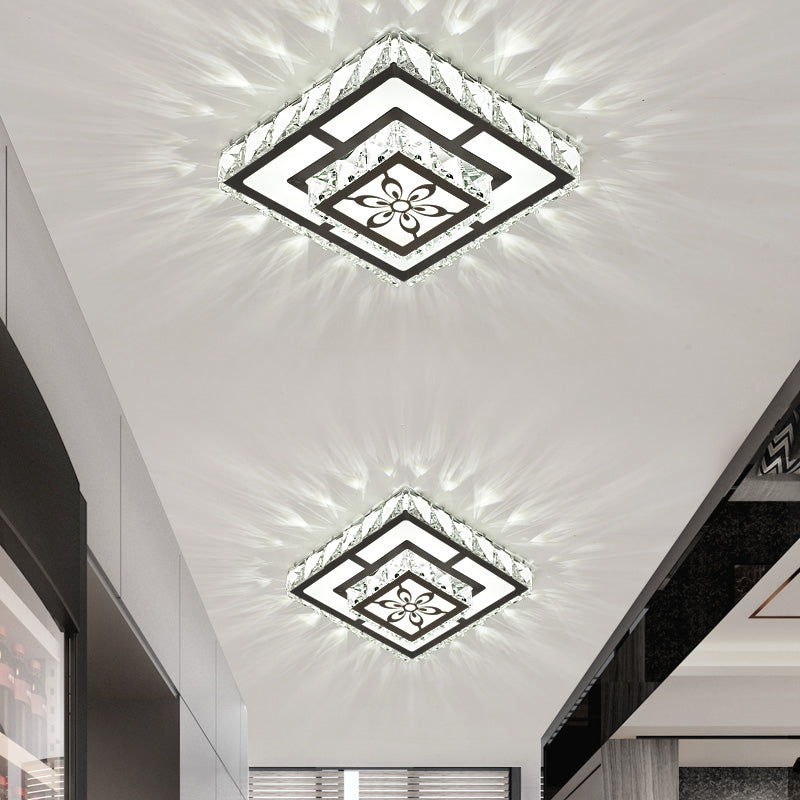 Modern Crystal Flush Ceiling Light - Square Shape LED Corridor Fixture