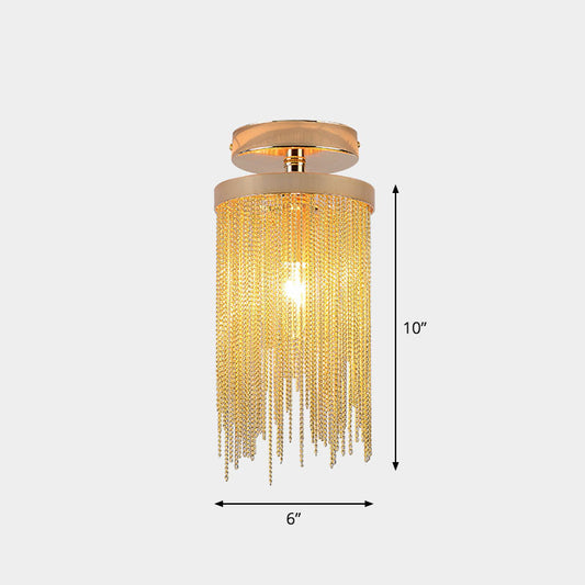 Fringed Chainlet Flush Mount Ceiling Light - Contemporary Aluminum Fixture for Corridors