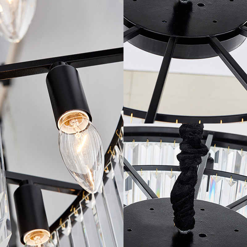 Modern Round Crystal Chandelier - Black Flush Mount Light, Multiple Sizes and Light Options Available