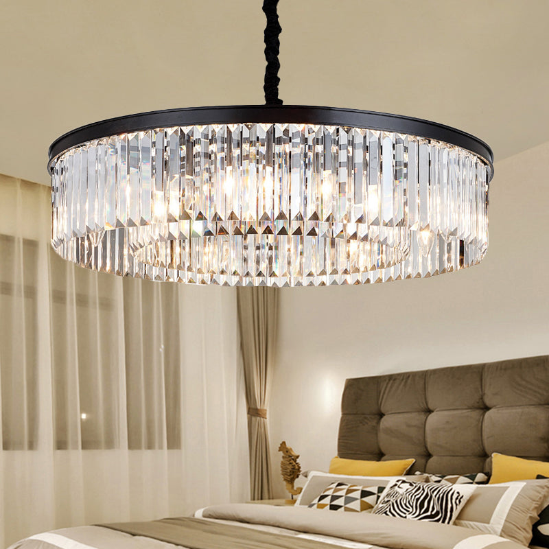 Modern Round Crystal Chandelier - Black Flush Mount Light, Multiple Sizes and Light Options Available