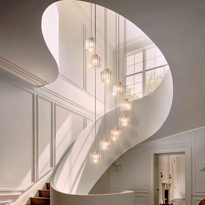 Contemporary Spiral Cylinder Crystal Ceiling Lamp: Stairwell Suspension Fixture