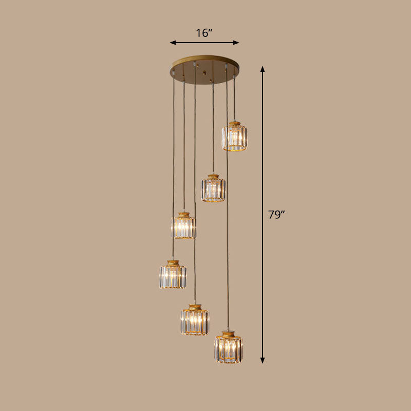 Contemporary Spiral Cylinder Crystal Ceiling Lamp: Stairwell Suspension Fixture
