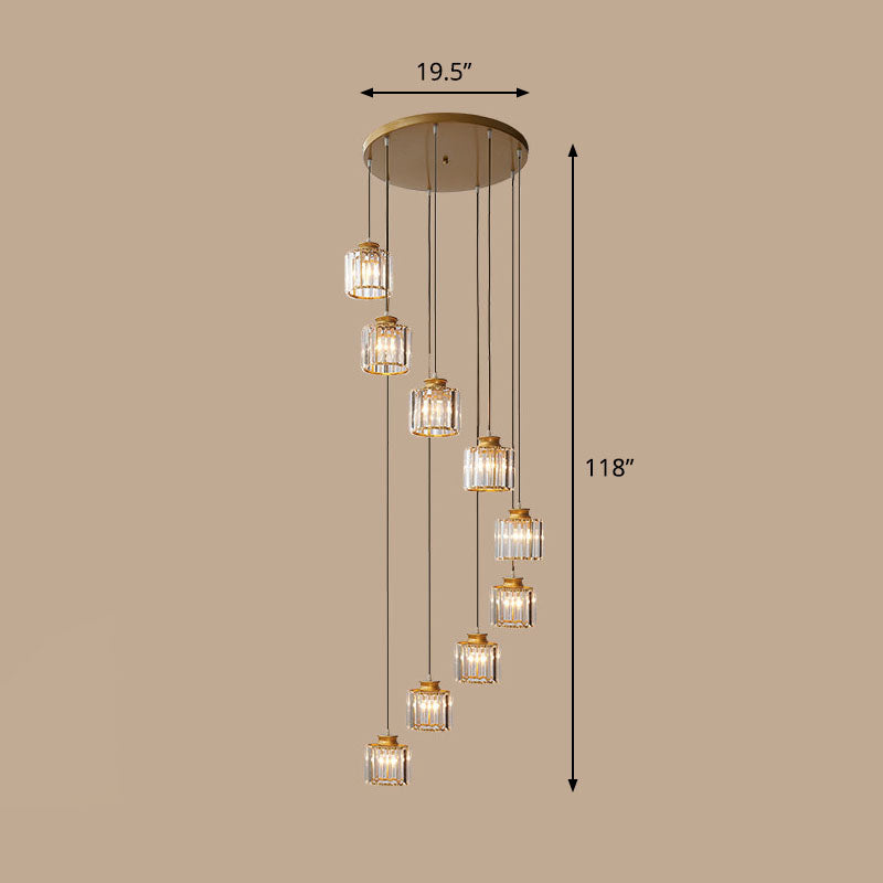 Contemporary Spiral Cylinder Crystal Ceiling Lamp: Stairwell Suspension Fixture