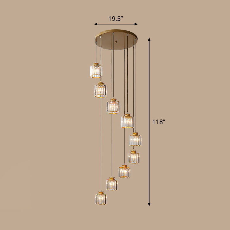Contemporary Spiral Cylinder Crystal Ceiling Lamp: Stairwell Suspension Fixture