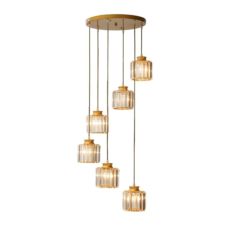 Contemporary Spiral Cylinder Crystal Ceiling Lamp: Stairwell Suspension Fixture