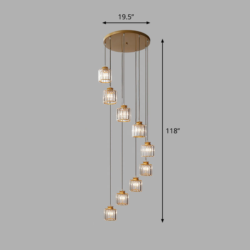 Contemporary Spiral Cylinder Crystal Ceiling Lamp: Stairwell Suspension Fixture