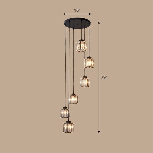 Contemporary Spiral Cylinder Crystal Ceiling Lamp: Stairwell Suspension Fixture