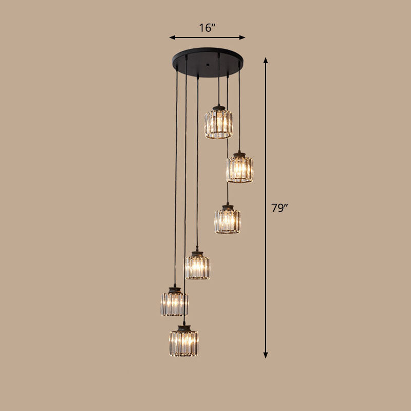 Contemporary Spiral Cylinder Crystal Ceiling Lamp: Stairwell Suspension Fixture
