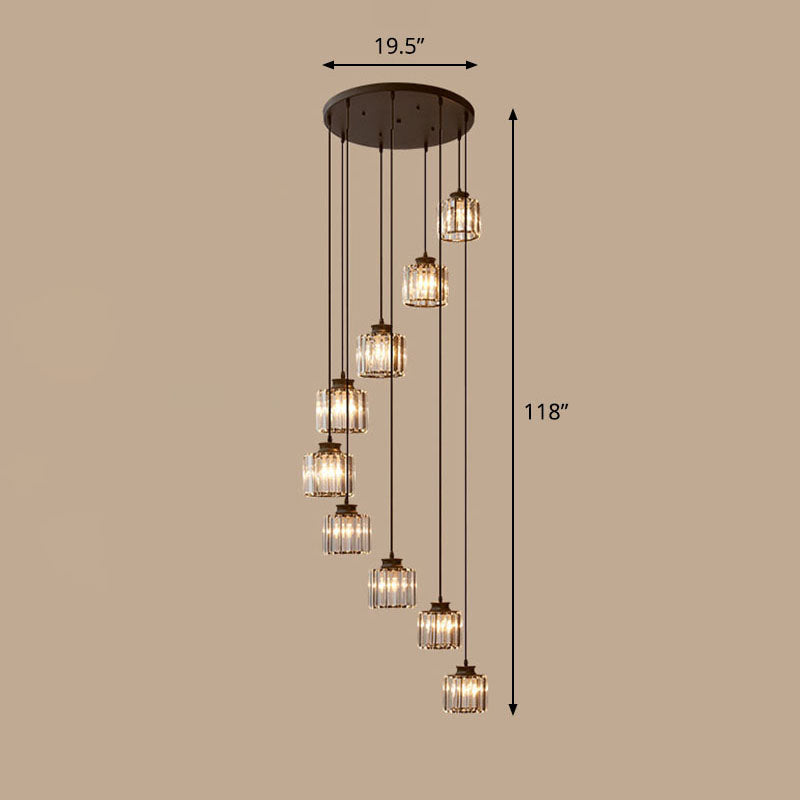 Contemporary Spiral Cylinder Crystal Ceiling Lamp: Stairwell Suspension Fixture