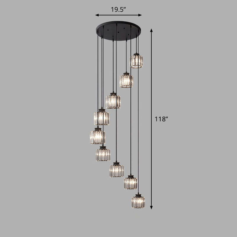 Contemporary Spiral Cylinder Crystal Ceiling Lamp: Stairwell Suspension Fixture