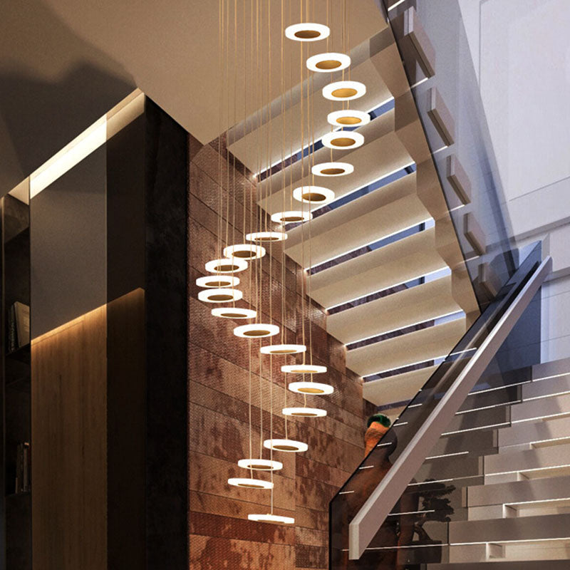 Contemporary Spiral Ceiling Lamp: Multi-Disc Staircase Suspension Light In White