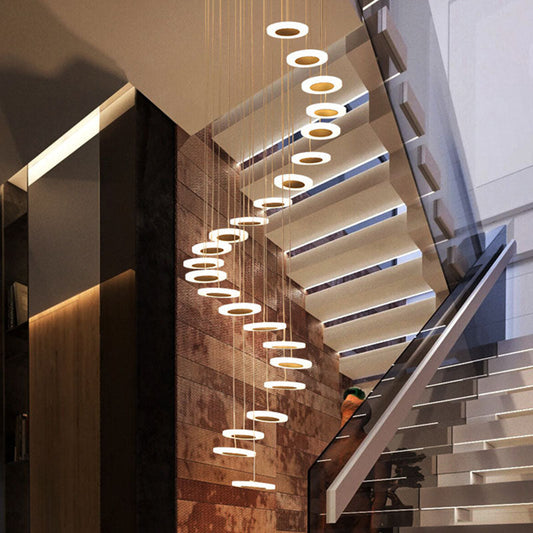 Contemporary Spiral Ceiling Lamp: Multi-Disc Staircase Suspension Light In White