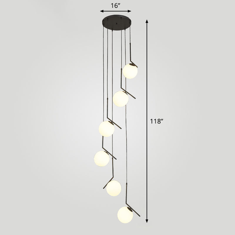 Sleek Opal Glass Globe Spiral Stairwell Pendant Light