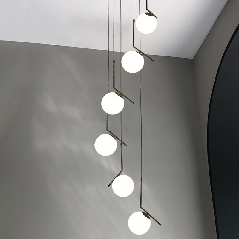 Sleek Opal Glass Globe Spiral Stairwell Pendant Light