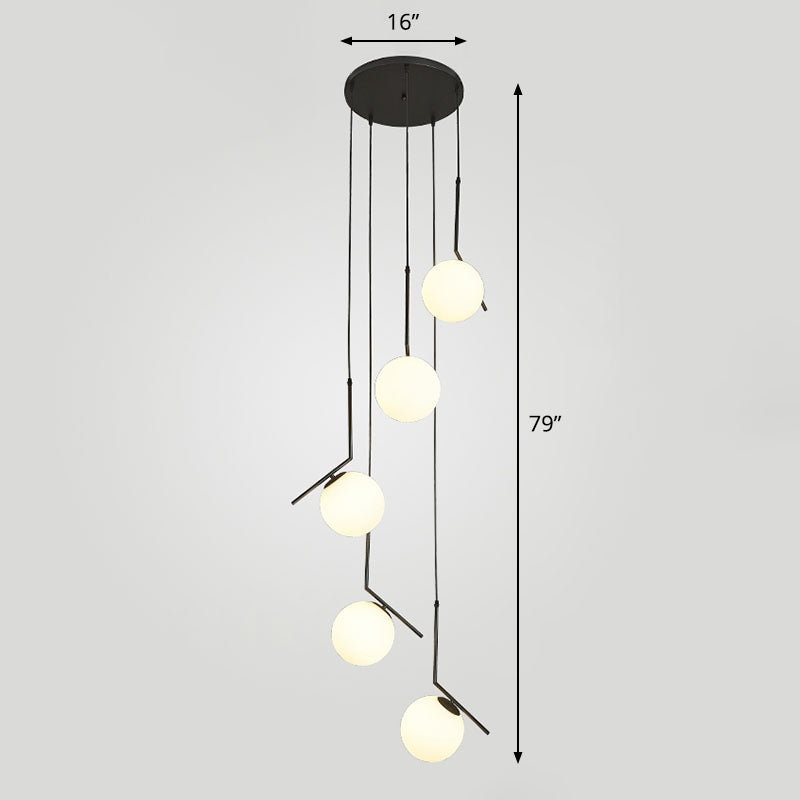 Sleek Opal Glass Globe Spiral Stairwell Pendant Light
