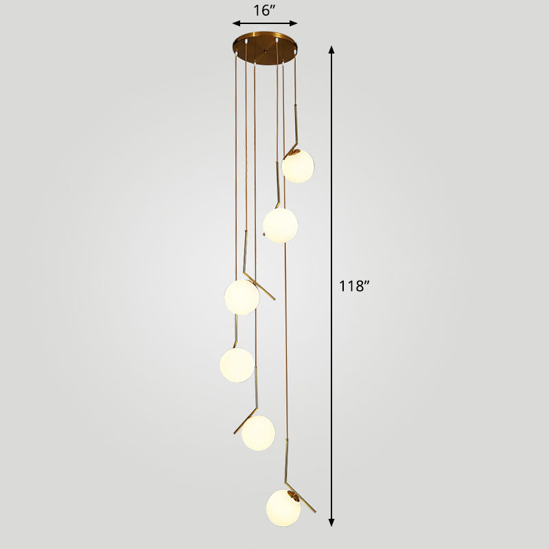Sleek Opal Glass Globe Spiral Stairwell Pendant Light