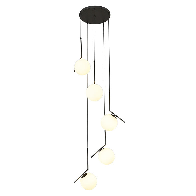 Sleek Opal Glass Globe Spiral Stairwell Pendant Light