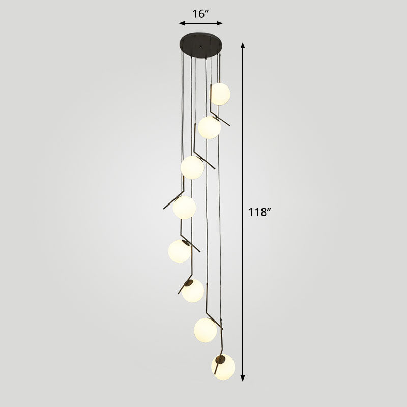 Sleek Opal Glass Globe Spiral Stairwell Pendant Light