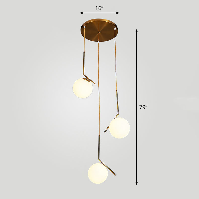Sleek Opal Glass Globe Spiral Stairwell Pendant Light