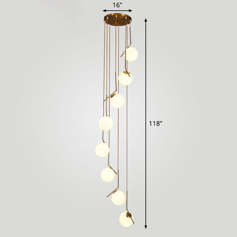 Sleek Opal Glass Globe Spiral Stairwell Pendant Light