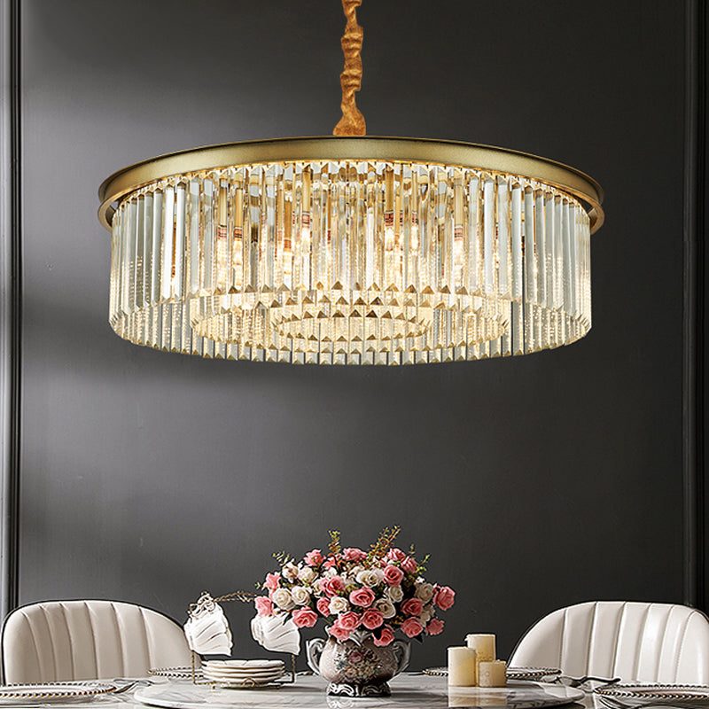 Contemporary Brass Chandelier - 6/12 Lights, 19.5"/25.5" Dia, Flush Mount with Crystal Shade for Dining Room