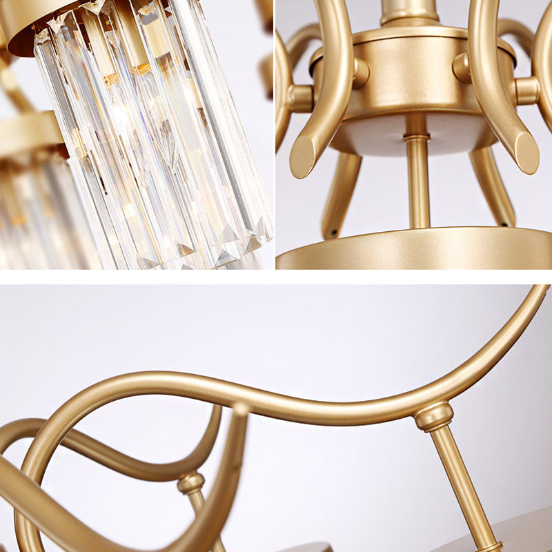 Modern Crystal Cylindrical Chandelier Light with Brass Finish - 7/9-Head Hanging Ceiling Light