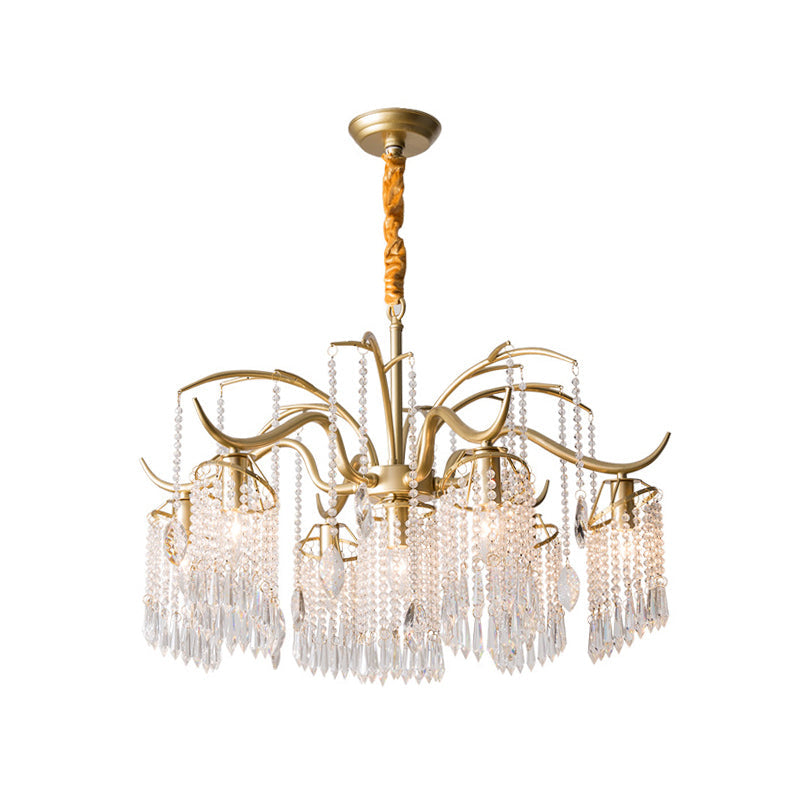 Contemporary Crystal Chandelier - Beaded Brass Pendant Light for Bedroom Ceiling (3/7 Lights)