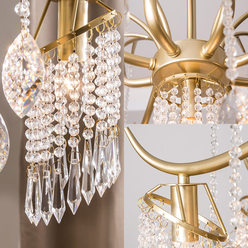 Contemporary Crystal Chandelier - Beaded Brass Pendant Light for Bedroom Ceiling (3/7 Lights)
