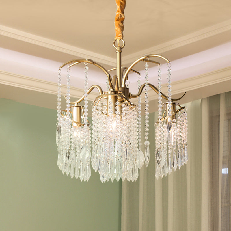 Contemporary Crystal Chandelier - Beaded Brass Pendant Light for Bedroom Ceiling (3/7 Lights)