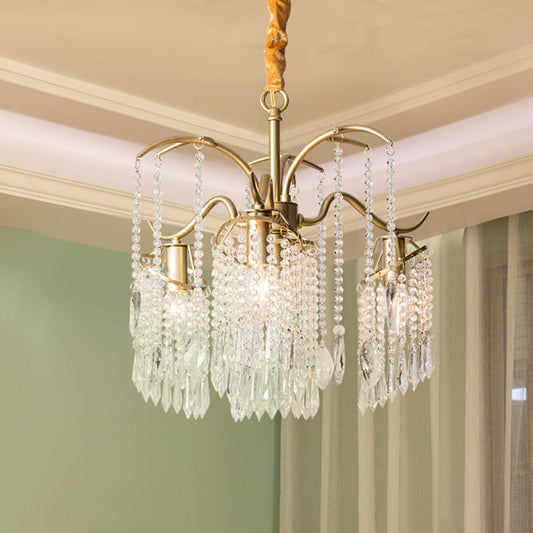 Contemporary Crystal Chandelier - Beaded Brass Pendant Light for Bedroom Ceiling (3/7 Lights)
