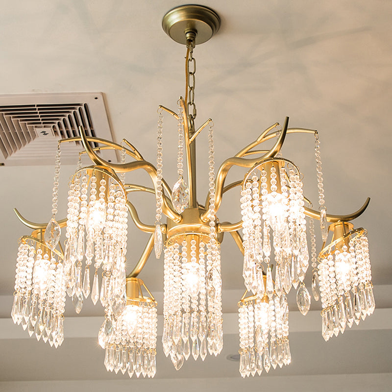 Contemporary Crystal Chandelier - Beaded Brass Pendant Light for Bedroom Ceiling (3/7 Lights)