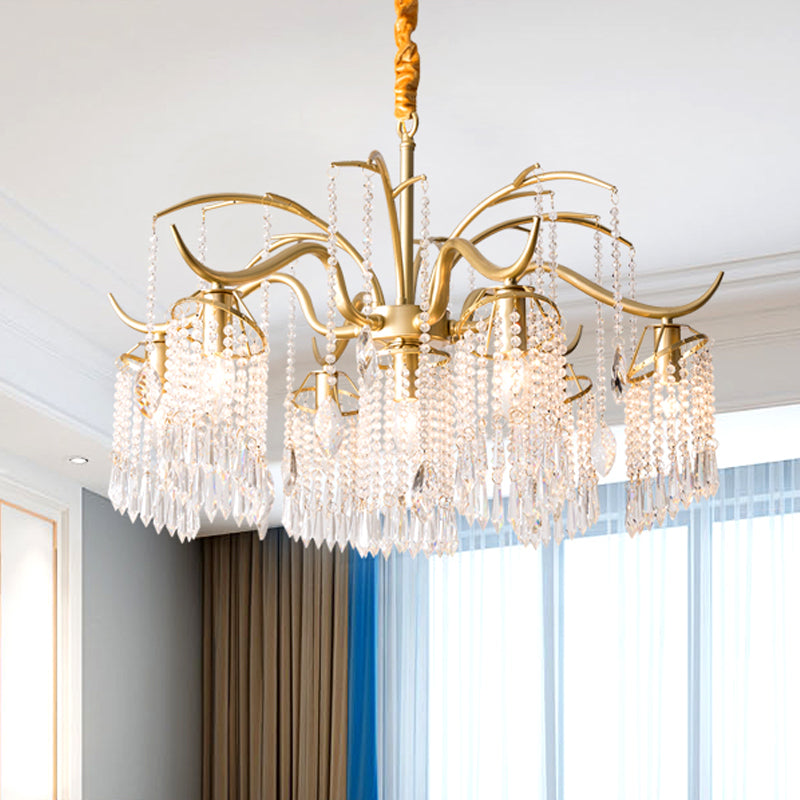 Contemporary Crystal Chandelier - Beaded Brass Pendant Light for Bedroom Ceiling (3/7 Lights)