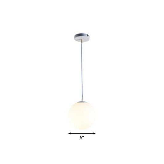 Modern White Glass Pendant Lamp - Opaque Spherical Design for Dining Room Lighting