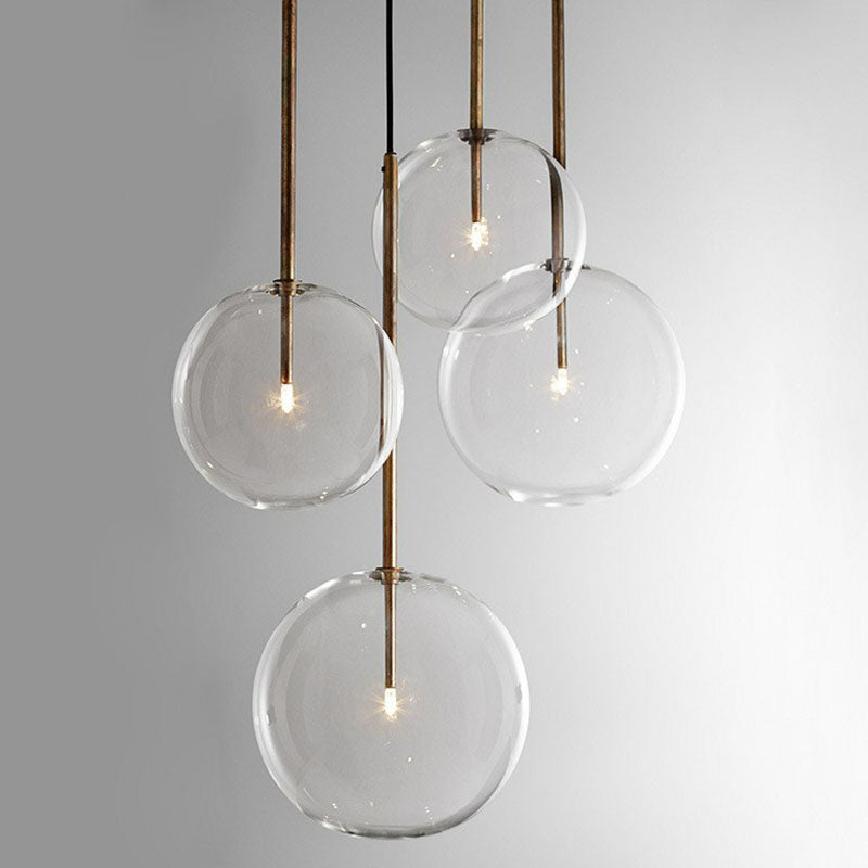 Minimalist Hand-Blown Glass Globe Hanging Lamp - Gold Finish Pendant Light
