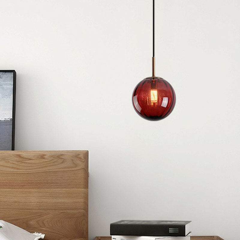 Contemporary Multi-Color Glass Ball Pendulum Light for Dining Table - 1 Head Ceiling Pendant