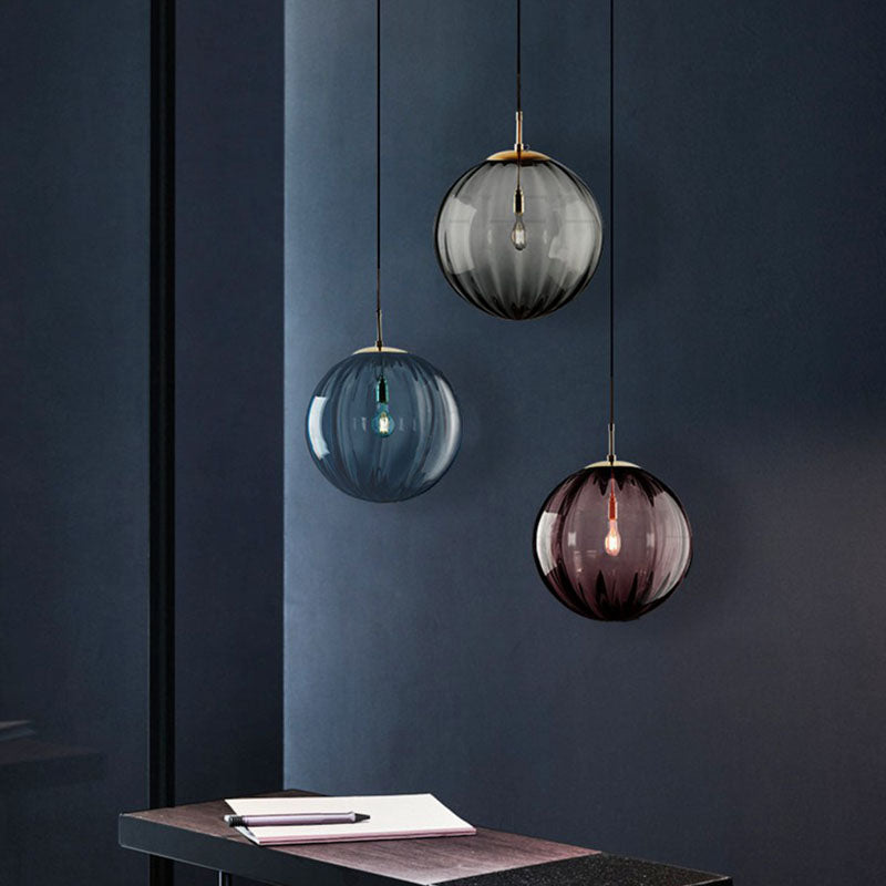 Autumn - Modern Glass Pumpkin Ball Shaped Pendant Modern 1-Light Hanging Light Fixture for Dining Room