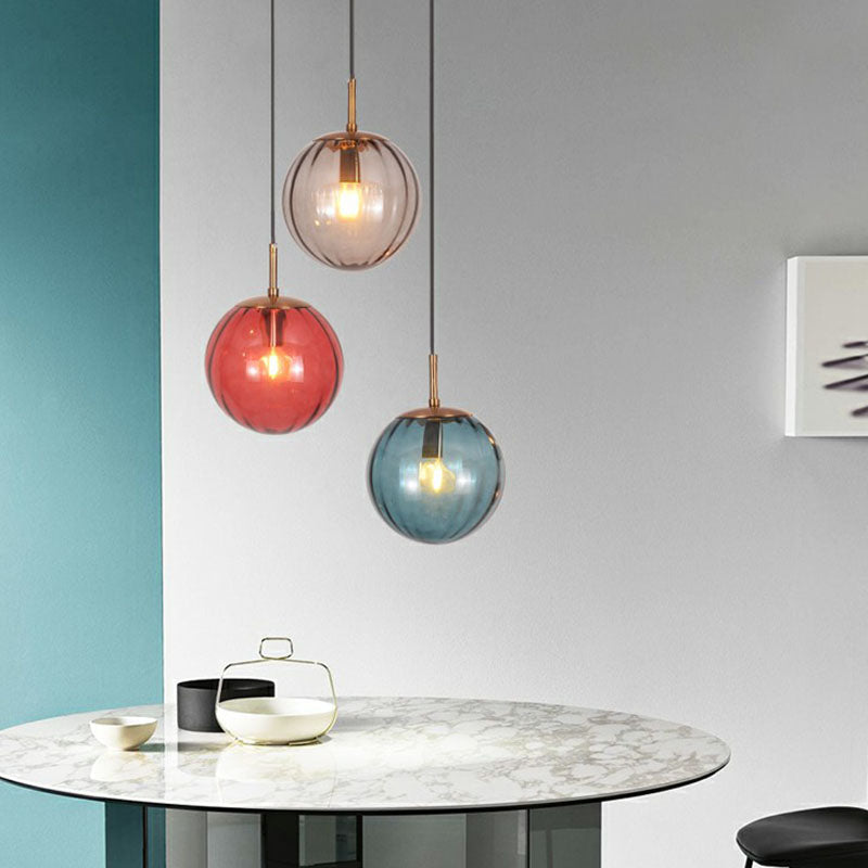 Autumn - Modern Glass Pumpkin Ball Shaped Pendant Modern 1-Light Hanging Light Fixture for Dining Room